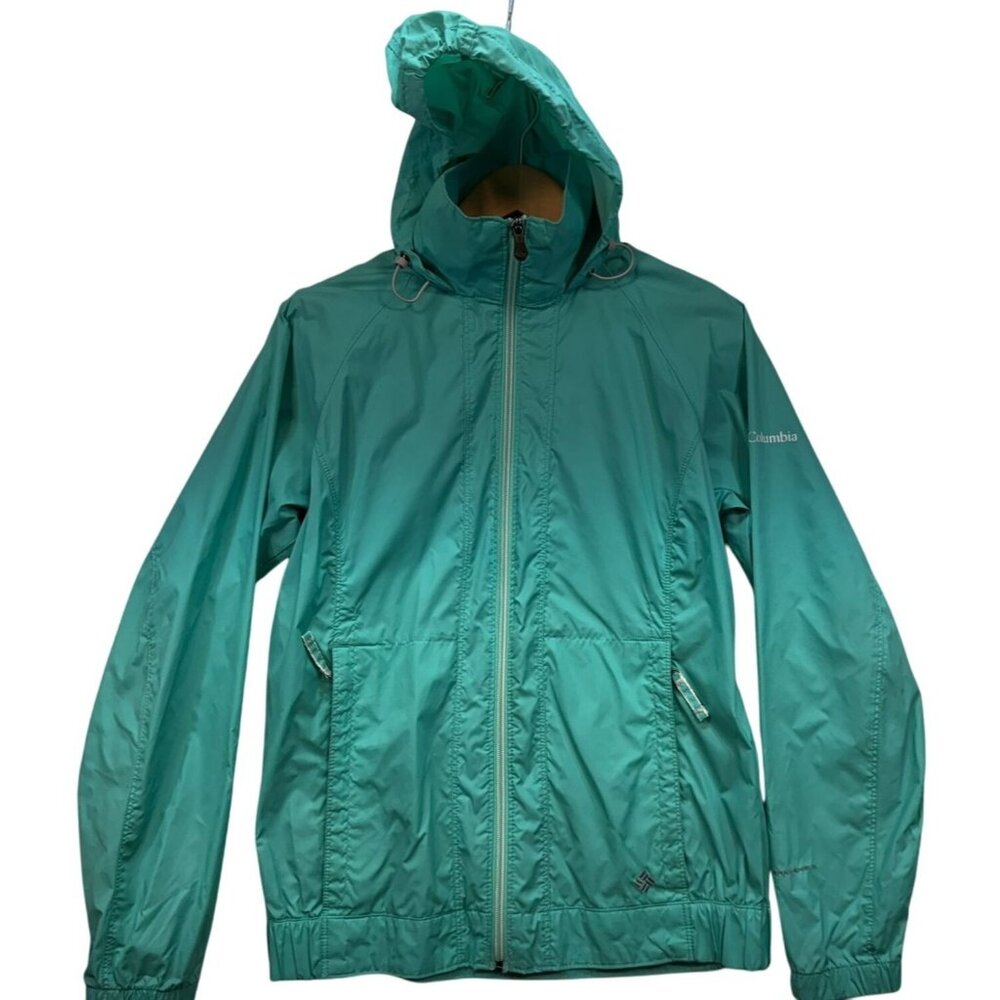 Columbia Womens Omni-Shield Hooded Windbreaker Jacket Size S Aqua Nylon